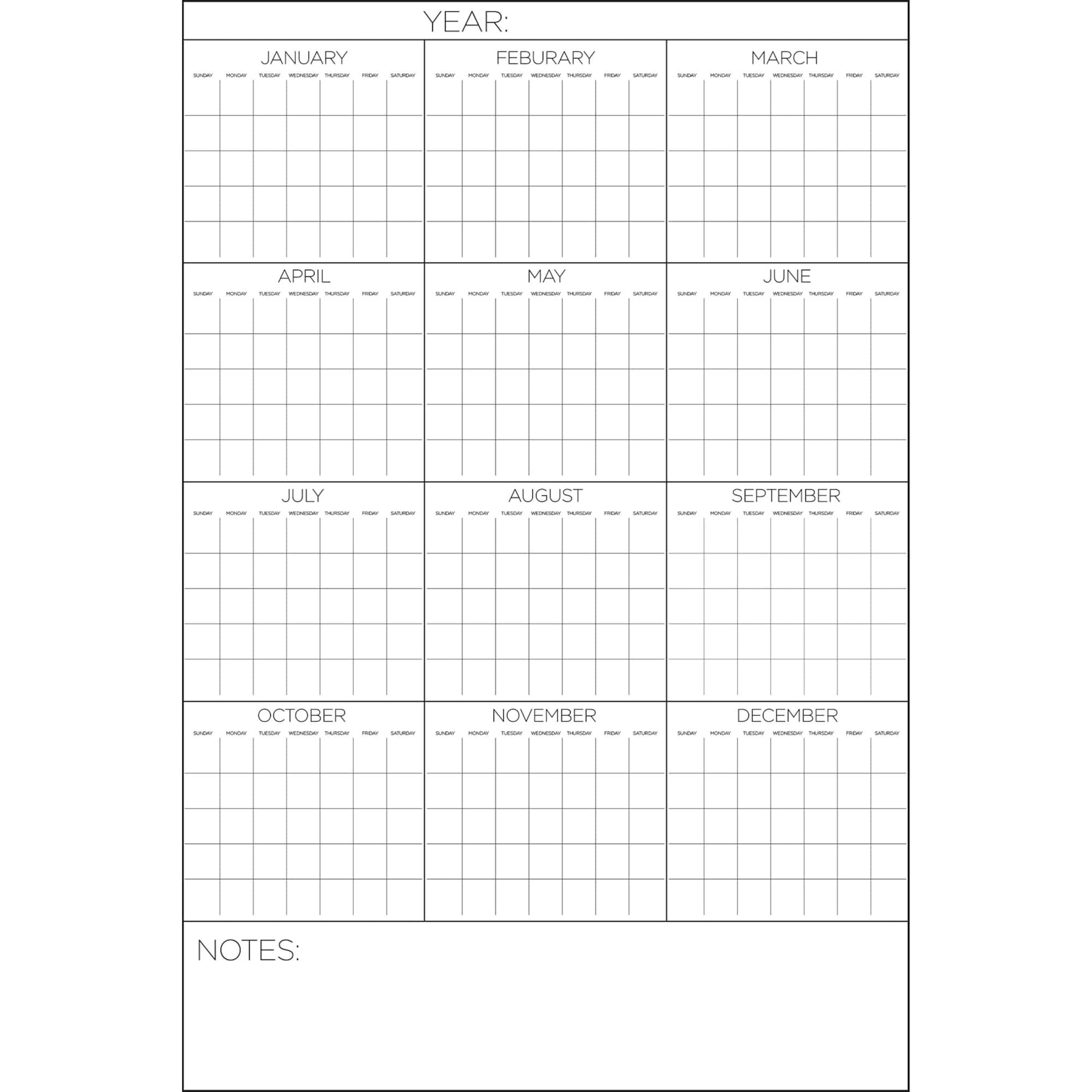 WallPops White Yearly Dry Erase Calendar